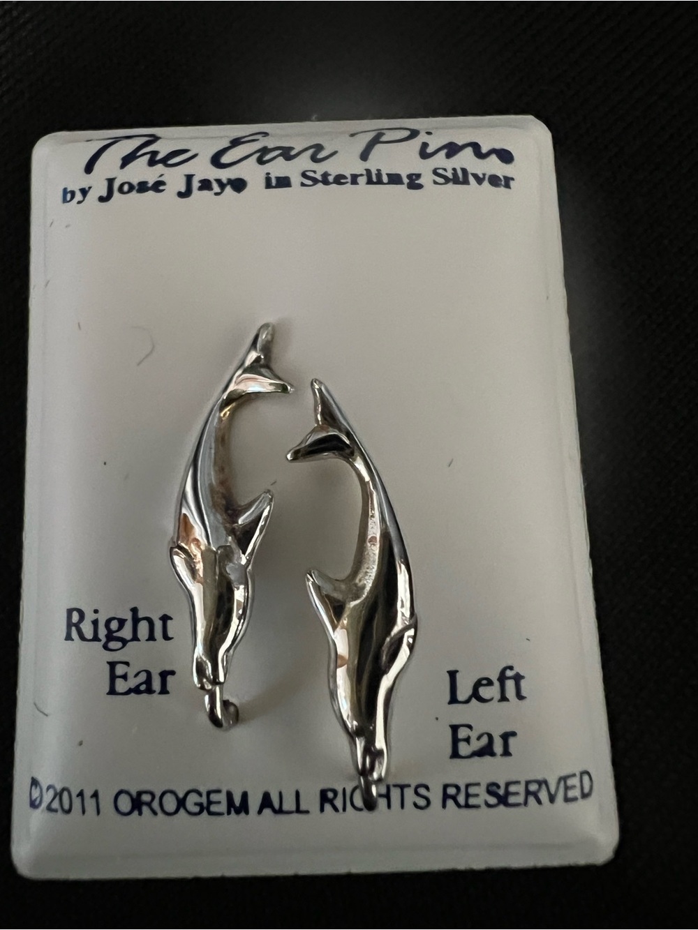 Jose Jay Collection 925 Sterling Silver Dolphin Ear Pins and ear cuff. 3 pieces